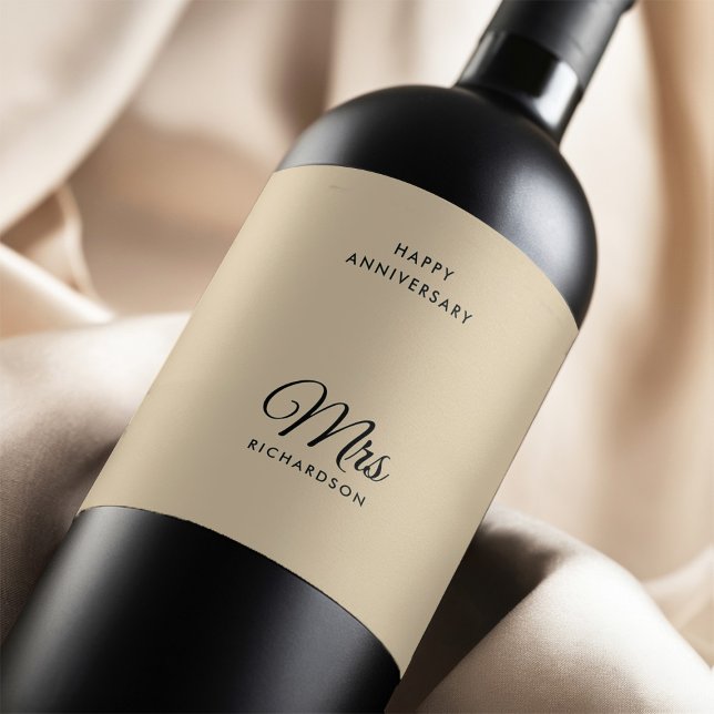 Customizable Mrs. Surname Wedding Anniversary Wine Label (Creator Uploaded)