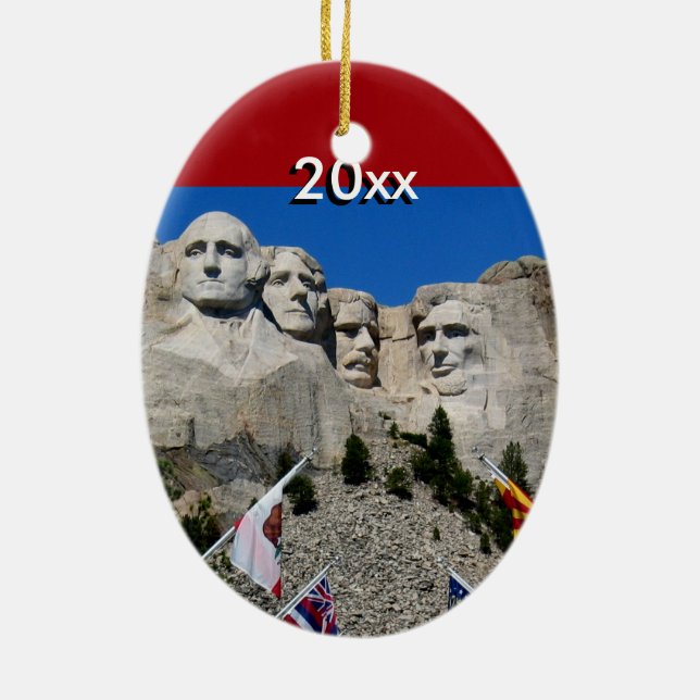 Customizable Mt Rushmore Souvenir Ceramic Ornament (Back)