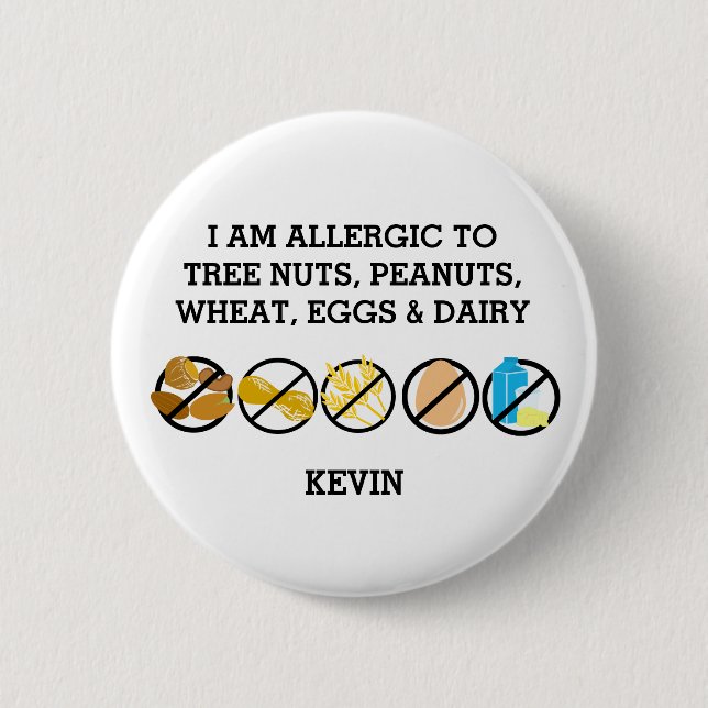 Customizable Multiple Food Allergy Alert Kids Button (Front)