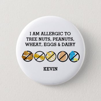 Customizable Multiple Food Allergy Alert Kids Button by LilAllergyAdvocates at Zazzle