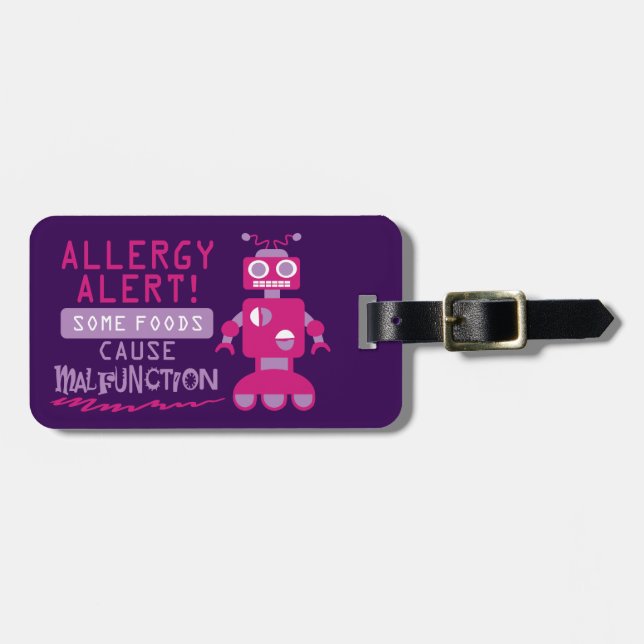 Customizable Multiple Food Allergy Robot Alert Luggage Tag (Front Horizontal)