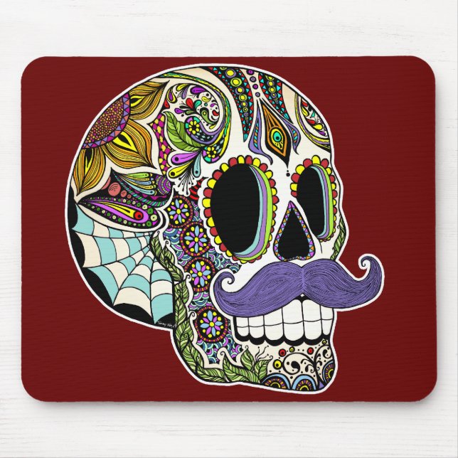 Customizable Mustache Sugar Skull Mousepad (Front)