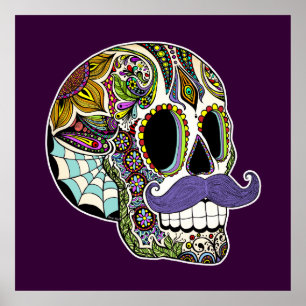 Customizable Mustache Sugar Skull Poster
