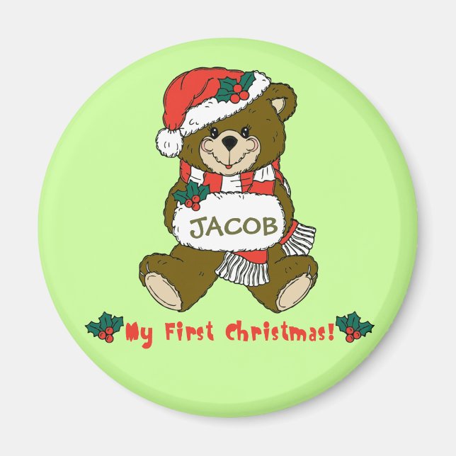 Customizable My First Christmas Teddy Bear Tee Magnet (Front)