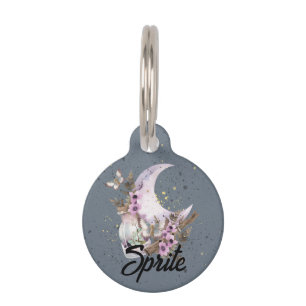 Customizable Mystical Boho Lavender Anemone Moon Pet ID Tag