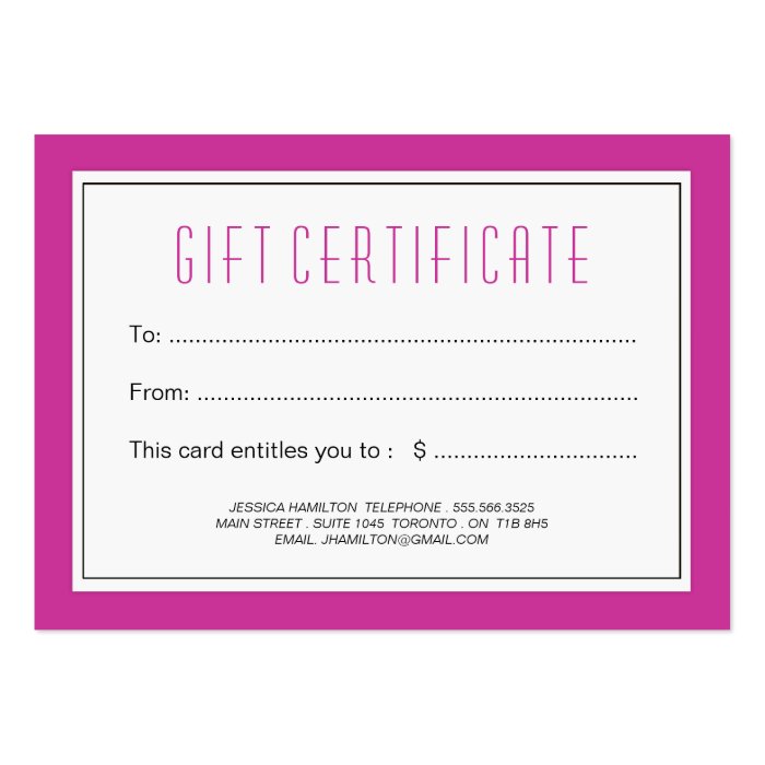 Customizable Nail Salon Gift Certificate Large Business Card | Zazzle