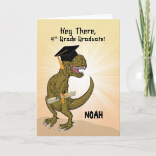 Customizable Name 4th Grade Graduation T-Rex Card