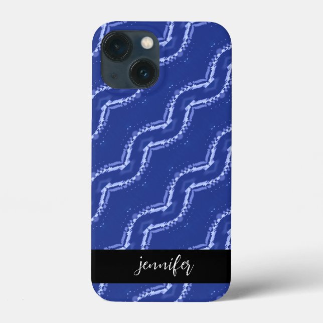 Customizable name Abstract blue waves pattern Case-Mate iPhone Case (Back)