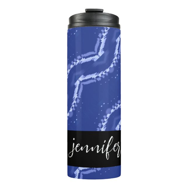 Customizable name Abstract blue waves pattern Thermal Tumbler (Front)