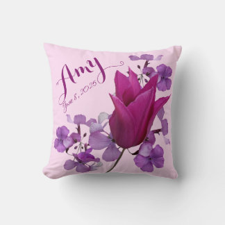 Customizable name Amy baby girl floral pink tulip Throw Pillow