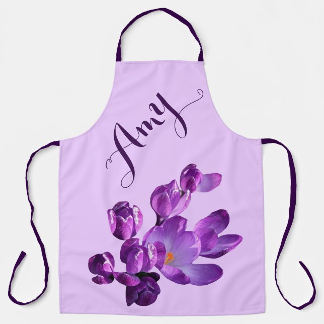 Customizable name Amy pretty purple crocus floral  Apron (Front)
