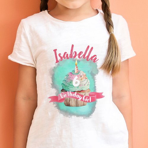 Customizable Name and Age Birthday Girl Cupcake T_Shirt