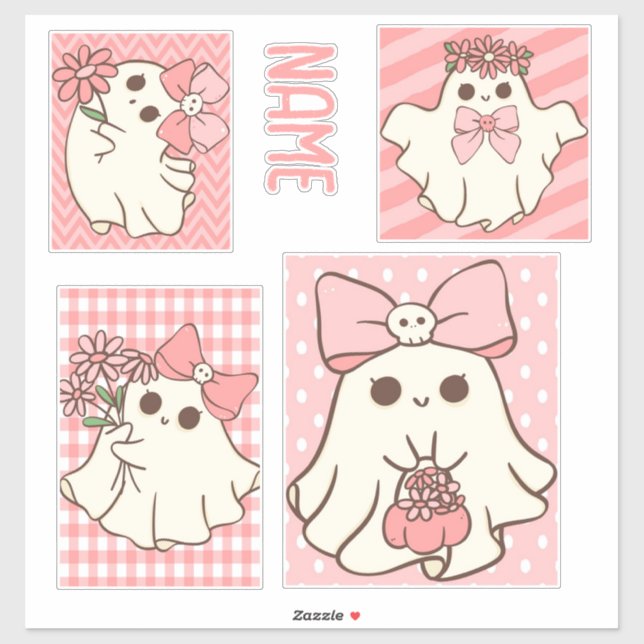 Customizable name and girly ghosts sticker (Sheet)