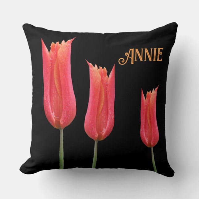 Customizable name Annie red tulips floral boho  Throw Pillow (Front)