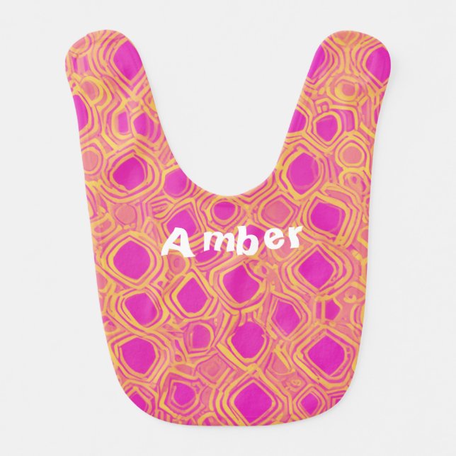 Customizable Name Bib - Girl Pink & Orange Pattern (Front)