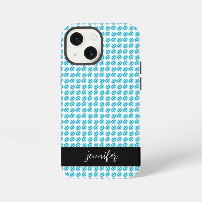 Customizable name Blue pearl pattern  Iphone Case (Back)