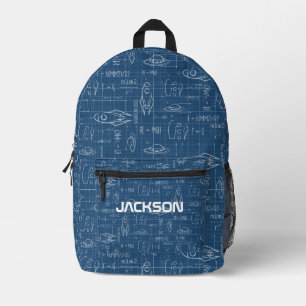 Customizable Name Blueprint rocket Space travel Printed Backpack