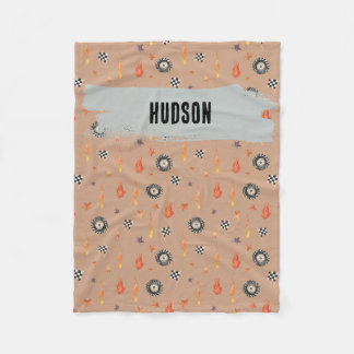 Customizable Name Boys Modern Racing Trucks Tan Fleece Blanket