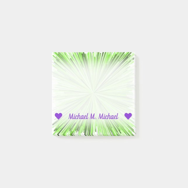 Customizable Name; Burst of Green Lines Pattern Post-it Notes (Front)