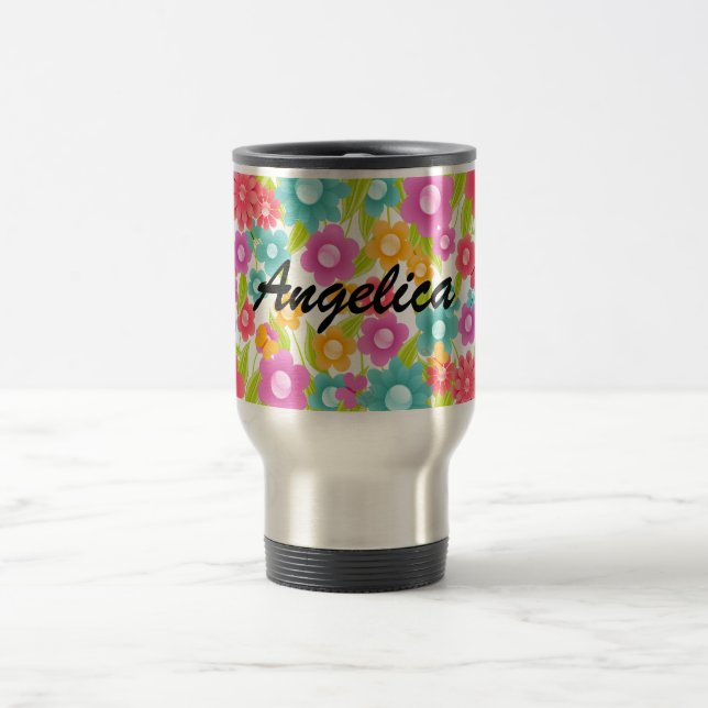 Customizable Name Butterfly and Flowers Travel Mug (Center)