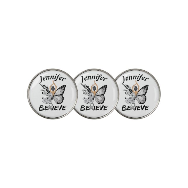 Customizable Name Butterfly Lung Cancer Awareness  Golf Ball Marker (3 Up)