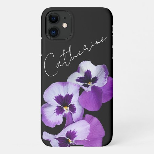 Customizable name Catherine purple pansy floral iPhone 11 Case