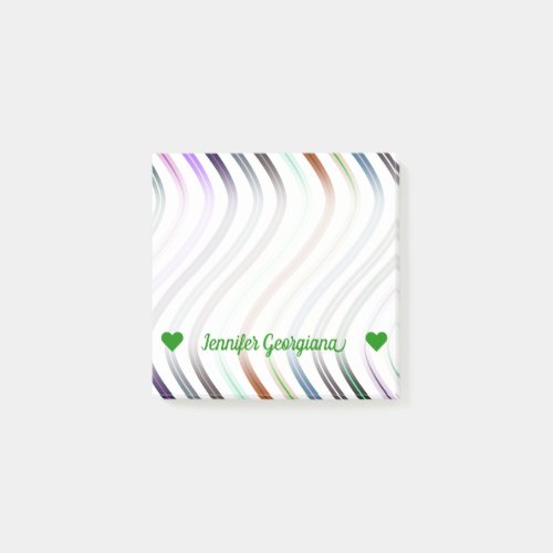Customizable Name Colorful Wavy Lines Pattern Post_it Notes