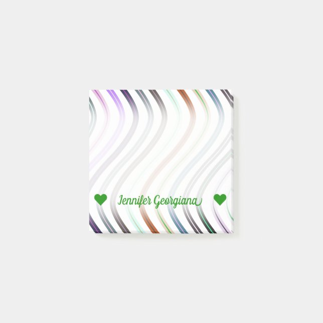 Customizable Name; Colorful Wavy Lines Pattern Post-it Notes (Front)