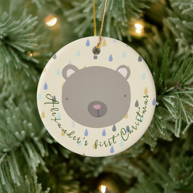 Customizable Name Cute Bear Christmas Ceramic Ornament (Tree)