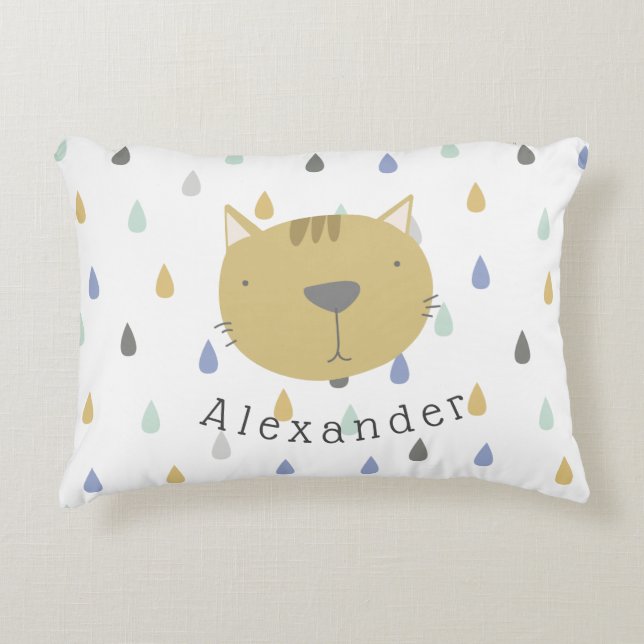 Customizable Name Cute Cat Accent Pillow (Front)