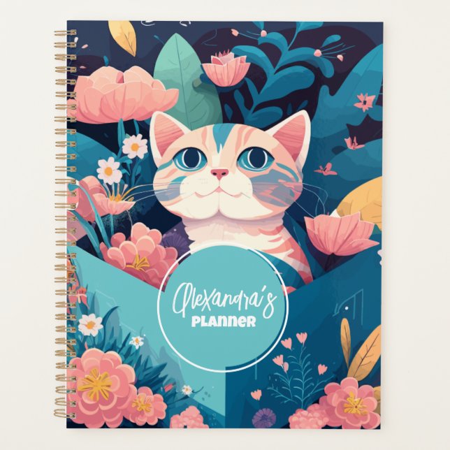 Customizable Name Cute Cat Feminine Planner (Front)
