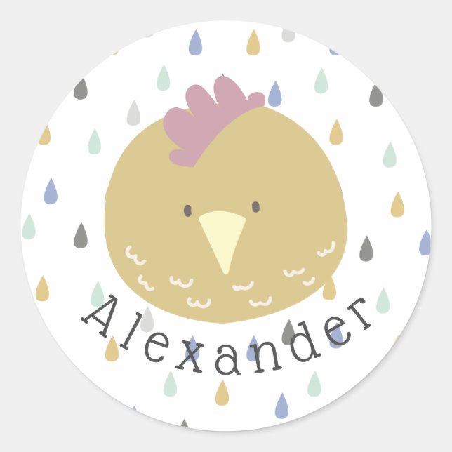 Customizable Name Cute Chick Classic Round Sticker (Front)