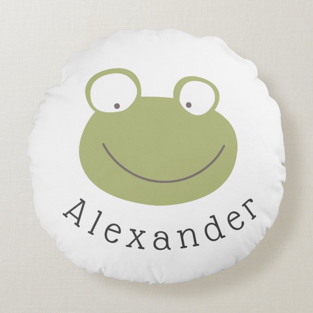 Customizable Name Cute Frog Round Pillow (Front)