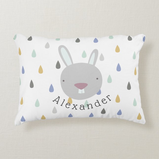 Customizable Name Cute Rabbit Accent Pillow (Front)