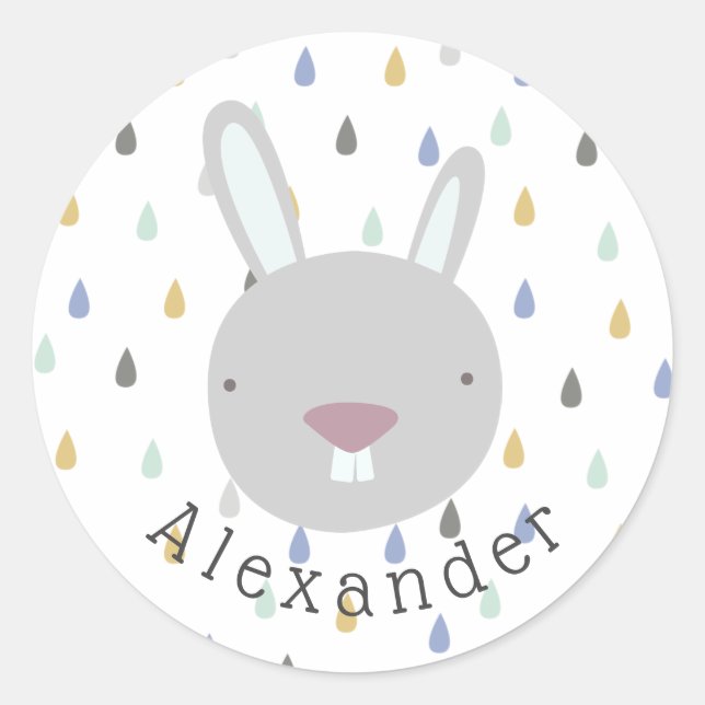 Customizable Name Cute Rabbit Classic Round Sticker (Front)