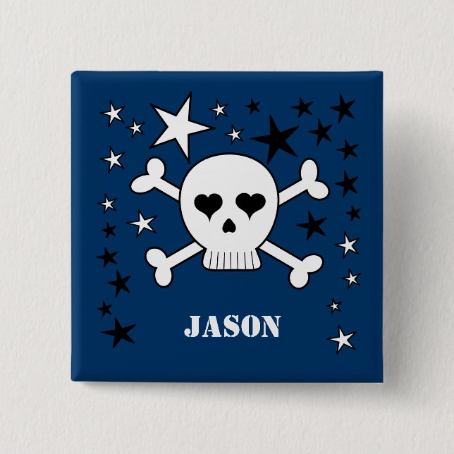 Customizable Name Cute Skull and Crossbones Pinback Button (Front)