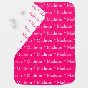 Customizable name fuchsia pink white double sided baby blanket