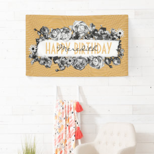 Customizable Name Gold Roses Chic Monogram Luxury Banner