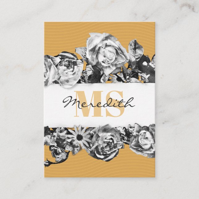 Customizable Name Gold Roses Chic Monogram Luxury Business Card (Front)
