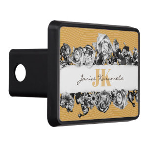 Customizable Name Gold Roses Chic Monogram Luxury Hitch Cover