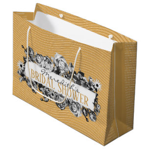 Customizable Name Gold Roses Chic Monogram Luxury Large Gift Bag
