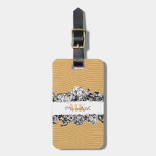 Customizable Name Gold Roses Chic Monogram Luxury Luggage Tag