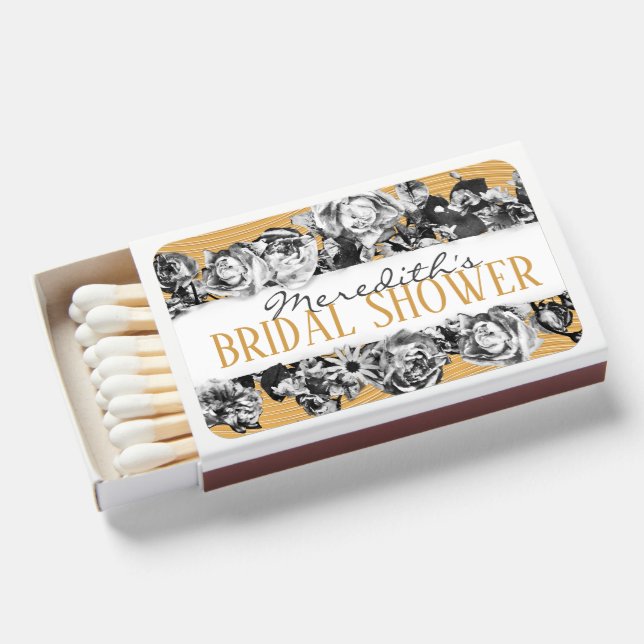 Customizable Name Gold Roses Chic Monogram Luxury Matchboxes (Front Open)