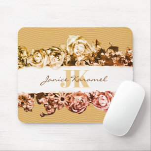 Customizable Name Gold Roses Chic Monogram Luxury Mouse Pad