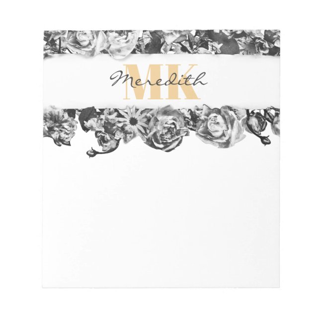 Customizable Name Gold Roses Chic Monogram Luxury Notepad (Front)