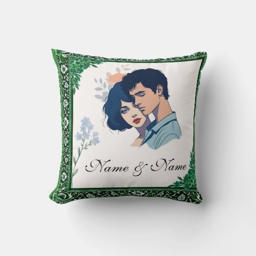 Customizable Name Green Floral  Throw Pillow