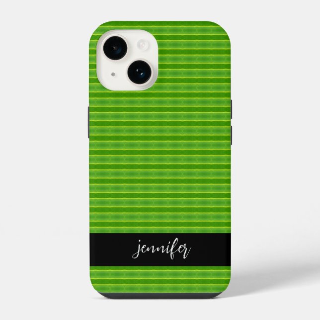 Customizable name Green leaf pattern Iphone Case (Back)