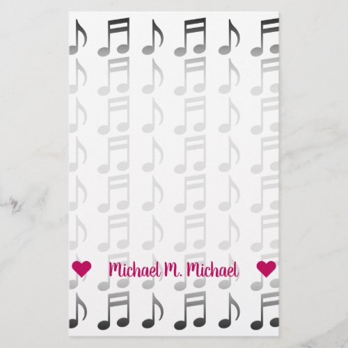 Customizable Name Grid of Musical Notes Stationery