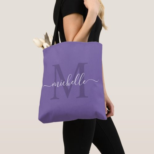 Customizable Name  Initial Amethyst Purple Color Tote Bag