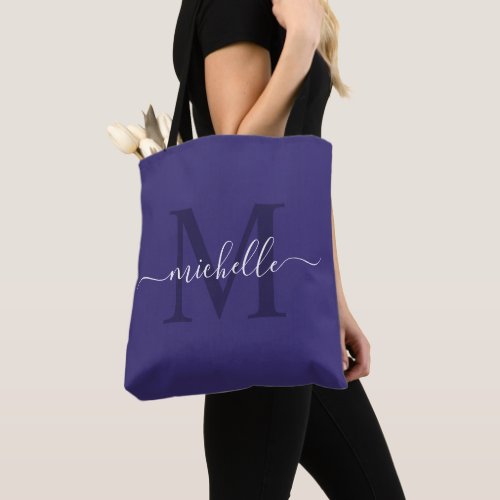 Customizable Name  Initial Midnight Blue Purple Tote Bag